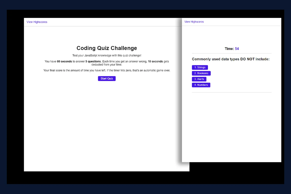 JavaScript Code Quiz interface preview