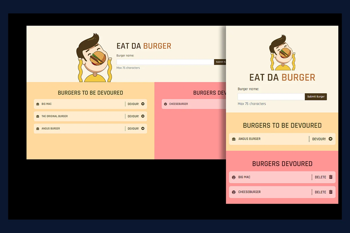 Eat Da Burger interface preview