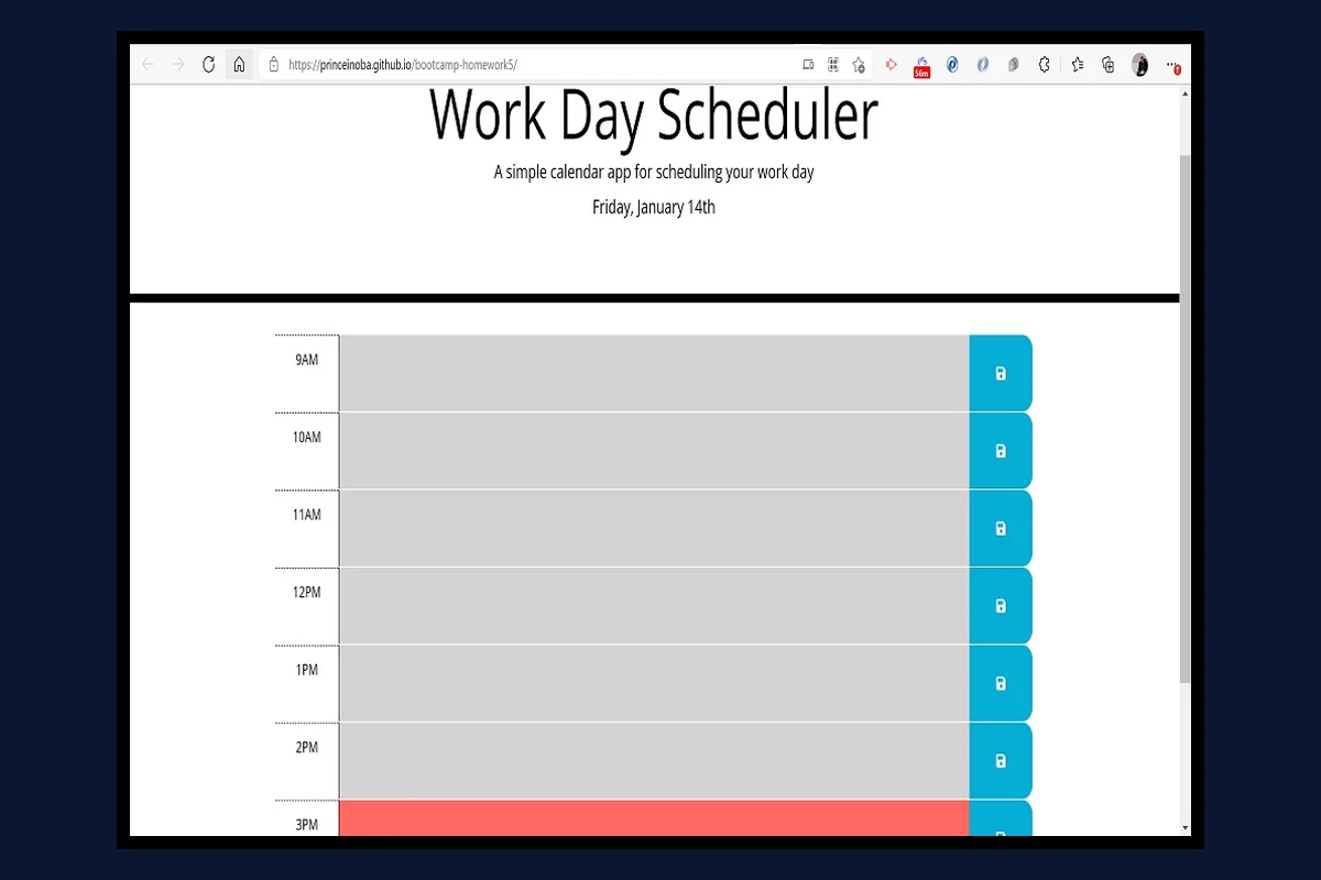 Work Day Scheduler interface preview